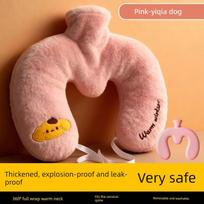Hot Water Bottle, Warm Water Bag, Water-Filled Hot Compress Bag, U-Shaped Neck and Shoulder Heating Pad, 2025 New Model, Sleeping Warm Quilt U-Shaped Hot Water Bottle [Pink-Guigui Dog] 2000ml rožinė