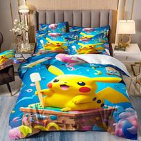 Pokemon Pikachu Bedding CollectionCartoon Anime Quilt Cover For Kids Boys Girls GiftBedding Cover And Pillowcase 7550Cm 135x200cm 2pcs blue