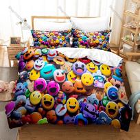 Cool Vibrant Cartoon Fun Expression Full Printed 3PCS Bedding Duvet Cover + 2 Pillowcases Dorm Home Decoration EU Single 135*200cm/53x79in 3pcs yellow