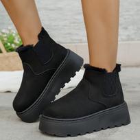 Autumn large size velvet short tube thick-soled snow boots women's pullover elastic band heel thickened cotton shoes 42 juoda