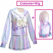 Reikli mergina perdozavimas Cosplay kostiumas Perukas Anime JK uniforma Odinė suknelė-sijonas Abyss KAngel Ame Chan Cosplay kostiumas Dydis plius Adult XL&Needy Girl Overdose rožinė