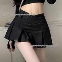 College Style Low-Waist Pleated Mini Skirt - Spicy, Sexy, and Slim-Fitting with Anti-Exposure Design Extra Small black
