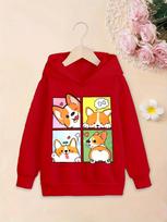 Funny Puppy Theme Kids Hoodie Corgi Comic Grid Print Pullover Autumn Winter Fleece Warm Casual Boys Girls Hooded Sweatshirt 150 white