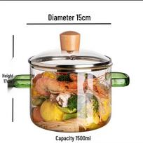 Heat-Resistant Double Ear Glass Pot for Instant Noodles & Baby Food, Compatible with Electric and Ceramic Stoves beige