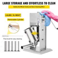 Manual Sausage Stuffer Maker 2L Stainless Steel Vertical Handmade Sausage Filling Machine with Stuffing Tubes for Home gray