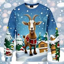 Funny Screaming Goat Graphic T Shirts Casual Animal Long Sleeve T Shirt For Men Clothes Christmas Sheep 3D Printed Tee Boy Tops 3XL blue