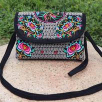 WTEMPO Female Ethnic Style Double-layer Zipper Messenger Bags Women's Large Capacity Casual Cross-body Embroidery Bag 20*14cm juoda