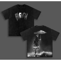 Anime BLEACH Urahara Kisuke Graphic T shirt Men Short Sleeve Clothing Casual Cotton T shirt Vintage Washed T-shirt Harajuku Tops 140 black
