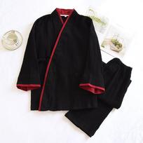 Japoniško stiliaus pavasarinis ir rudeniškas plonas vyriškas kimono Hanfu grynos medvilnės marlės pižama namų drabužiai pirties kostiumo rinkinys M juoda