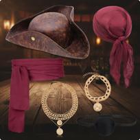 6 Pieces Pirate Accessory Set with Hat Halloween Costume Accessories Distressed for Wine Red Cst185wr 6-pc SET brown