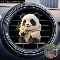 2Pcs 2D Flat Acrylic Cute Panda Car Air Vent Clips Cartoon Vehicle Interior Decoration Ornaments 2pcs pack black