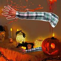 Fake Arm 22 Inch Bloody Human Arm with Plaid Cloth Sleeve Realistic Reusable Soft Halloween Props for Cosplay Haunted House China Mainland gray