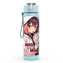 1PC Anime Girl Bubble Milk Tea Print 750ml Color Plastic Sports Water Bottle Leakproof Flip Straw Lid Suitable for Sports Office Home Use tamsiai mėlyna