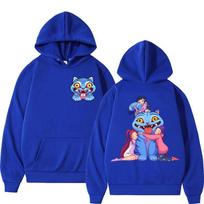 Funny KPop Demon Hunters Hoodie Kawaii Cute Derpy Tiger Hug Hooded Pullover Men Women Oversized Fleece Fall Winter 3XL blue
