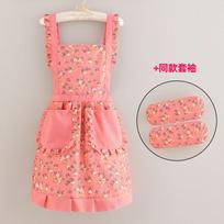 Women's Apron - Summer Lightweight Kitchen Canvas Household Apron - Durable and Breathable Work Apron pink + matching sleeves