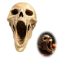 Gothic Screaming Skull Statue Horror Terrifying Skeleton Head Sculpture Halloween Home Bookshelf Desk Decor Men Cave Gift beige
