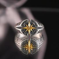 Adjustable Star Motif Ring Men Women Sterling Vintage Geometric Band Minimalist Punk Chic Finger Adjustable Open Band gray