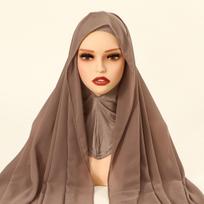Instant Chiffon Hijab Muslim Inner Headband Cap Bonnet Long Shawl With Jersey Underscarf Neck Cover Headwrap brown