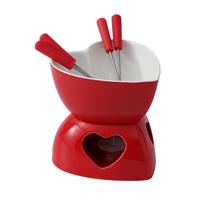 Romantic Heart-Shaped Ceramic Fondue Pot Set Red & White Dessert/Cheese Melting Versatile Chocolate Dipping Bowl For Ice Cream gray