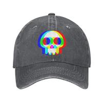 Funny Skull Trippy Vaporwave Halloween Baseball Caps Retro Distressed Washed Techno Rave EDM Snapback Hat Outdoor Adjustabl Adjustable gray