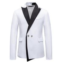 Vyriškas dvisluoksnis švarkas su kontrastingomis apykaklėmis Formalus vakarienės kostiumas vyrams Stilingas siūtas paltas Daugiaspalvė vyriška madinga viršutinė apranga XXXL white
