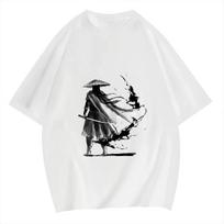Men's 100% Cotton T Shirt Loose Samurai T-Shirts 2024 Breathable Y2K Tops Hippie Clothes Streetwear Harajuku Short Sleeve Tee XXXXXL juoda