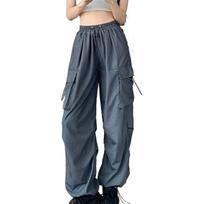 Moteriškos krovininės kelnės Hip Hop Baggy vienspalvės kelių kišenių elastingos juosmens derančios viršutinės laisvos, kvėpuojančios moteriškos kelnės 3XL black