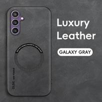 Prabangus odinis dėklas su Magsafe magnetiniu belaidžiu įkrovimu, skirtas Samsung Galaxy S26 S25 S24 S23 S22 Ultra Plus, galinis dangtelis For Galaxy S25 šviesiai pilka spalva