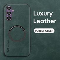 Prabangus odinis dėklas su Magsafe magnetiniu belaidžiu įkrovimu, skirtas Samsung Galaxy S26 S25 S24 S23 S22 Ultra Plus, galinis dangtelis For Galaxy S25 žalia