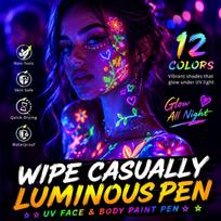 Fluorescent UV Night Glow Washable Body Paint Pen for DIY Party Graffiti 18-piece Body Paint Pen Set
