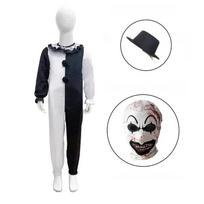 Terrifier Cosplay Kostiumas Vaikams Mergaitėms Berniukams Siaubo Karnavalo Šventės Suknelė Kepurė Kaukė Žudikų Klounai Kombinezonas Helovino Kostiumams 130 black