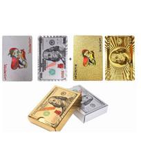 2PCS Playing Card Gold Leaf Frosted PVC Plastic Waterproof Poker Size Playing Card for Party Game beige