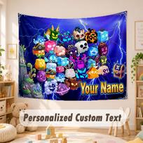 Custom Name Text Tapestry,Blox Fruits Boho Wall Hanging, Decorative Backdrop Tapestry For Room 100cmx150cm blue