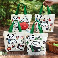 Cartoon Panda Canvas & Plush Handbag Gift Set for Girls Random Mix green