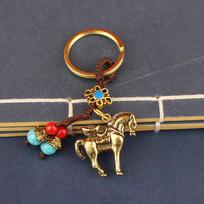 1Pcs Copper Feng Shui Wealth Key Ring 2026 Year Of Chinese Zodiac Horse Lucky Pendant Keychain Women Men Bag Charm Jewelry Gift brown