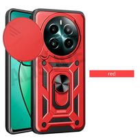 Dėklas Realme 12 Plus 5G Dėklas Stumdomas Kameros Objektyvo Apsaugos Žiedas Stovas Šarvuotas Dangtelis Realme 12+ 5G Capa for Realme 12 Plus raudona