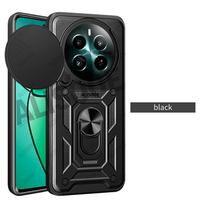 Dėklas Realme 12 Plus 5G Dėklas Stumdomas Kameros Objektyvo Apsaugos Žiedas Stovas Šarvuotas Dangtelis Realme 12+ 5G Capa for Realme 12 Plus juoda