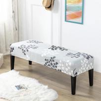 Strech Long Bench Cover Printed Chair Cover for Living Room Bedroom Washable Seat Case Removable Dust-proof Slipcover Home Decor white