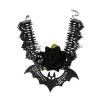 Goth Bat Flower Specter Pendant Choker Necklace for Women Elegant Adjustable black