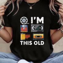 Retro technology nostalgic floppy disk tape pattern printing large size women's round neck T-shirt short sleeves 5XL brown