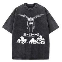 Death Note Vintage Washed Anime T‑Shirt Harajuku Graphic Print Cotton Unisex Casual Oversized Short Sleeve Streetwear Tees 110 black