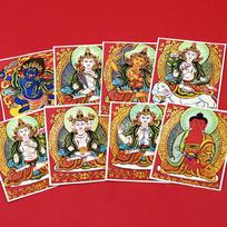 High-Definition Tibetan Tangka: Eight Great Buddhas, Manjushri, Samantabhadra Canvas Art Set of Eight 4x5 HD Prints black