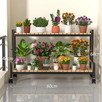 Movable Iron Art Flower Stand with Wheels: Indoor Balcony Plant Rack & Modern Flower Pot Holder black