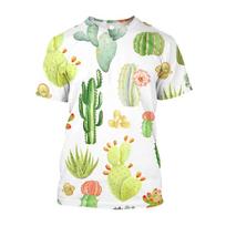 Madingi 3D kaktusų marginti marškinėliai Negražus unisex laisvi senoviniai kotedžo stiliaus marškinėliai vyrams Madingi drabužiai Sportinė apranga 3XL beige