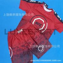 Mens Short Sleeve Wrestling T-Shirt Shorts Set MMA Training Sportswear L red
