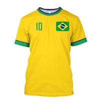 Brazilijos Stiliaus Futbolo Marškinėliai Vaikams 3D Apvalia Kaklo Marškinėliai Su Brazilijos Vėliava Spausdinta Madingas Laisvalaikio Greitai Džiūstantis Sportinis Drabužis 140 yellow