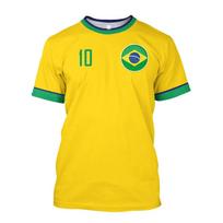 Brazilijos Stiliaus Futbolo Marškinėliai Vaikams 3D Apvalia Kaklo Marškinėliai Su Brazilijos Vėliava Spausdinta Madingas Laisvalaikio Greitai Džiūstantis Sportinis Drabužis 150 yellow