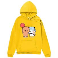 Bubu and Dudu Hugs Love Balloon Hoodies Panda Bear Graphic Sweatshirt Women Kawaii Print Pullover Spring Winter Tops Unisex Casual 4XL yellow