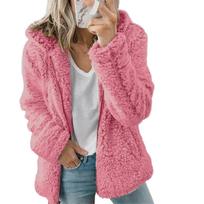 Autumn Winter  Elegant Bear Teddy Faux Fur Coat Women Thick Warm Soft Fleece Jacket Female Pocket Zipper Coat XS rožinė