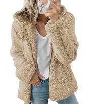 Autumn Winter  Elegant Bear Teddy Faux Fur Coat Women Thick Warm Soft Fleece Jacket Female Pocket Zipper Coat XS chaki